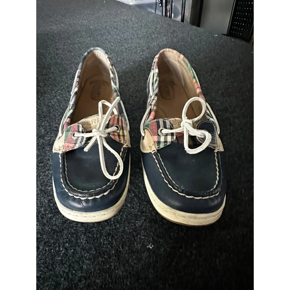 Sperry Womens Navy Tan Plaid Boat Shoes STS84939 Size 9 Memory Foam‎ Loafers